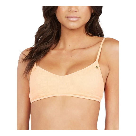ROXY Women's Orange Stretch Smocked Removable Cups Deep V Neck Adjustable Darling Wave Bralette Swimsuit Top M