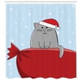thumbnail image 3 of Ambesonne Christmas Shower Curtain, Cat on Full Santa Sack, 69"Wx84"L, Vermilion Pale Blue, 3 of 3