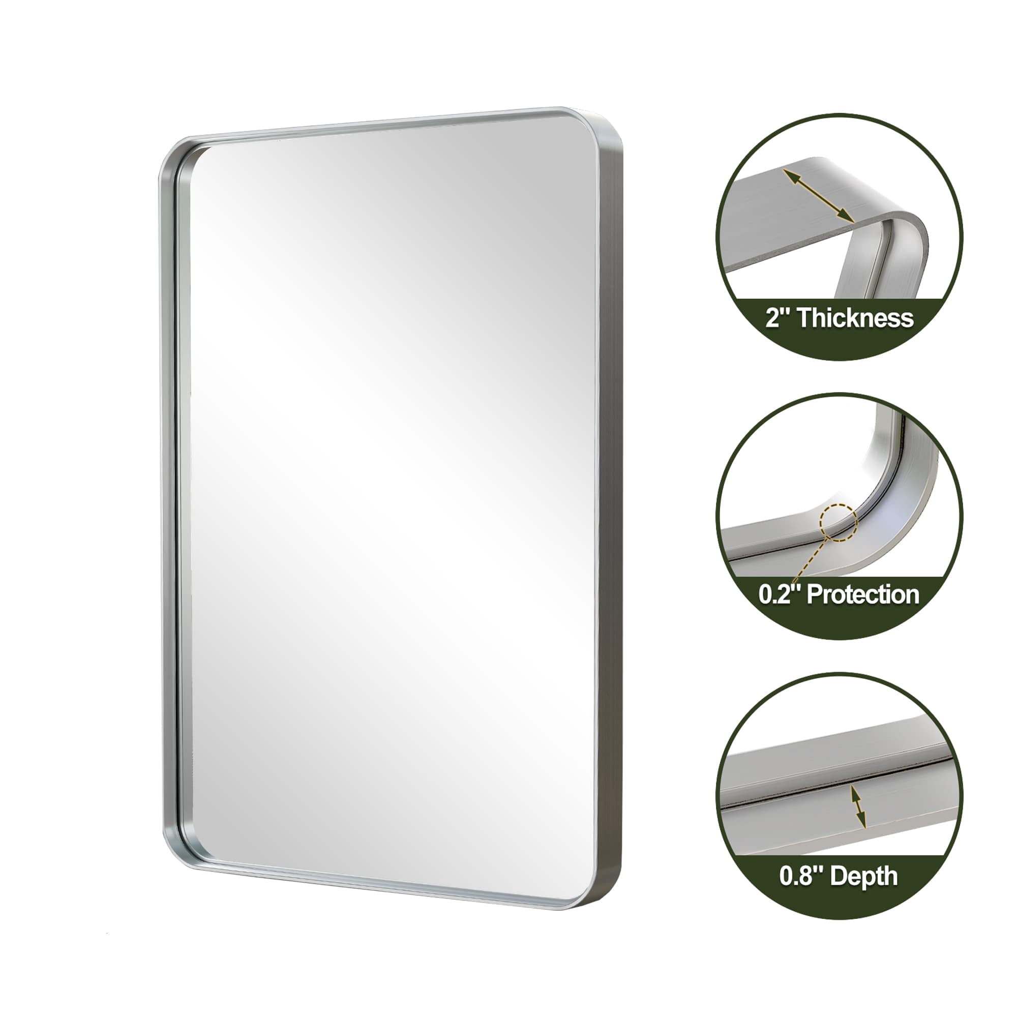 MAYEERTY Aluminum Rounded Rectangle Baking Paint Black Hanging Mirror (Deep Mirror)