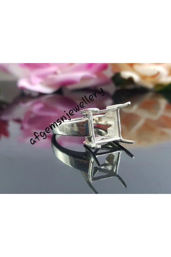 925 Sterling Silver Square Semi Mount Ring for 10x10mm Stone, Custom Gemstone Ring Setting, Wedding Ring Silver 5