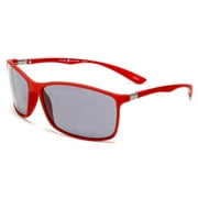 Square Sport Sunglasses With Flex Red Rubber Frame - Red