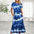 thumbnail image 2 of Penkiiy Women's Summer Casual Short Sleeve Crewneck Dress Casual Flowy Tiered Maxi Beach Dress With Pockets Tie-dyed Print Dress L Blue, 2 of 7