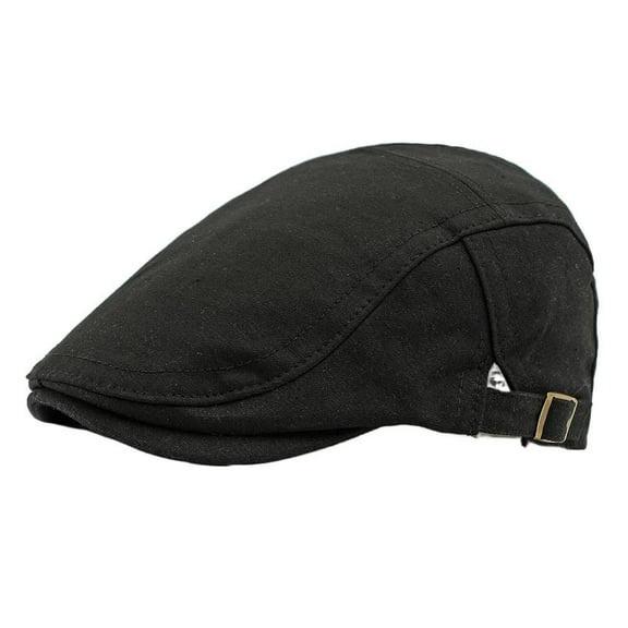 Classic Flat Cap with Adjustable Buckle, Cotton, Black