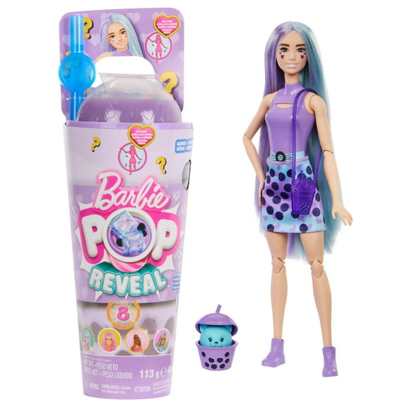 Barbie Pop Reveal Boba Tea Taro Milk Fashion Doll & Accessories Set with 8 Surprises (Styles Vary)