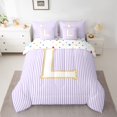 thumbnail image 2 of Feelyou Chic Purple Stripes Bedding Comforter Set 7pcs for Child, Dreamy Initial L Letter Queen Bedding Sets, Kawaii Cartoon Theme Reversible Queen Sheet Sets, Ultra Soft Bedroom Decor, 2 of 8