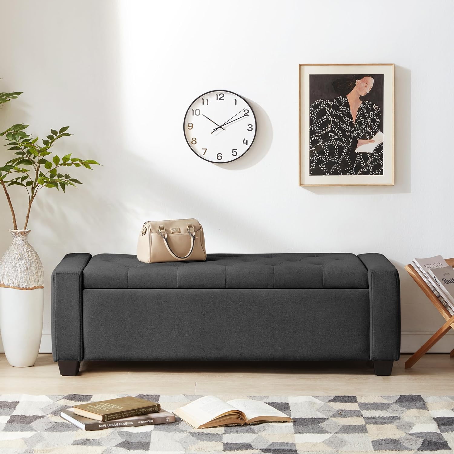 Weture Modern Ottoman Bench with Storage, Safety Hinge & Seating, 330 lb Limit, Dark Gray