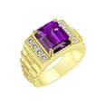 thumbnail image 3 of RYLOS Men's Rings 14K Yellow Gold Designer Style 10X8MM Emerald Cut Shape Gemstone & Diamonds Amethyst February Birthstone Rings For Men Size 8, 3 of 7