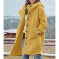 thumbnail image 3 of sicmoss Women's Yellow Single Breasted Long Wool Coat, Hooded Winter with Pockets, 3 of 4
