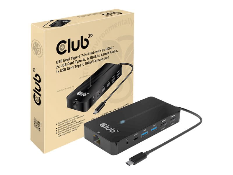 Club3D USB-C Triple Display Docking Station Mit 65W PD Ladung – HDMI, DP, VGA, Ethernet, SD-Kartenleser