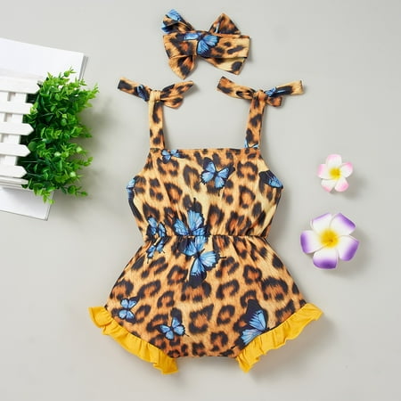 

Sunhillsgrace 2023 Summer Girls Outfits&Set Girls Passion Leopard Print Jumpsuit Headdress Two Piece Ethnic Style
