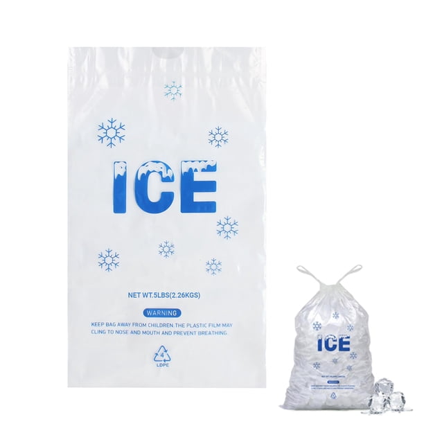 Bolsas de hielo de plástico Belinlen, paquete de 100 unidades, 2,27 kg, 22,9 x 43,2 cm, con drar