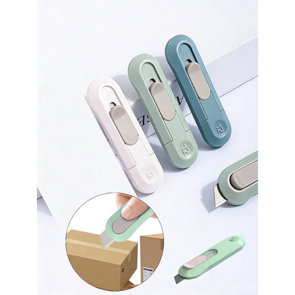3PCS Portable Retractable Mini Box Cutter Knife Designed For Home Office One Click Blade Ejection For Easy Cutting