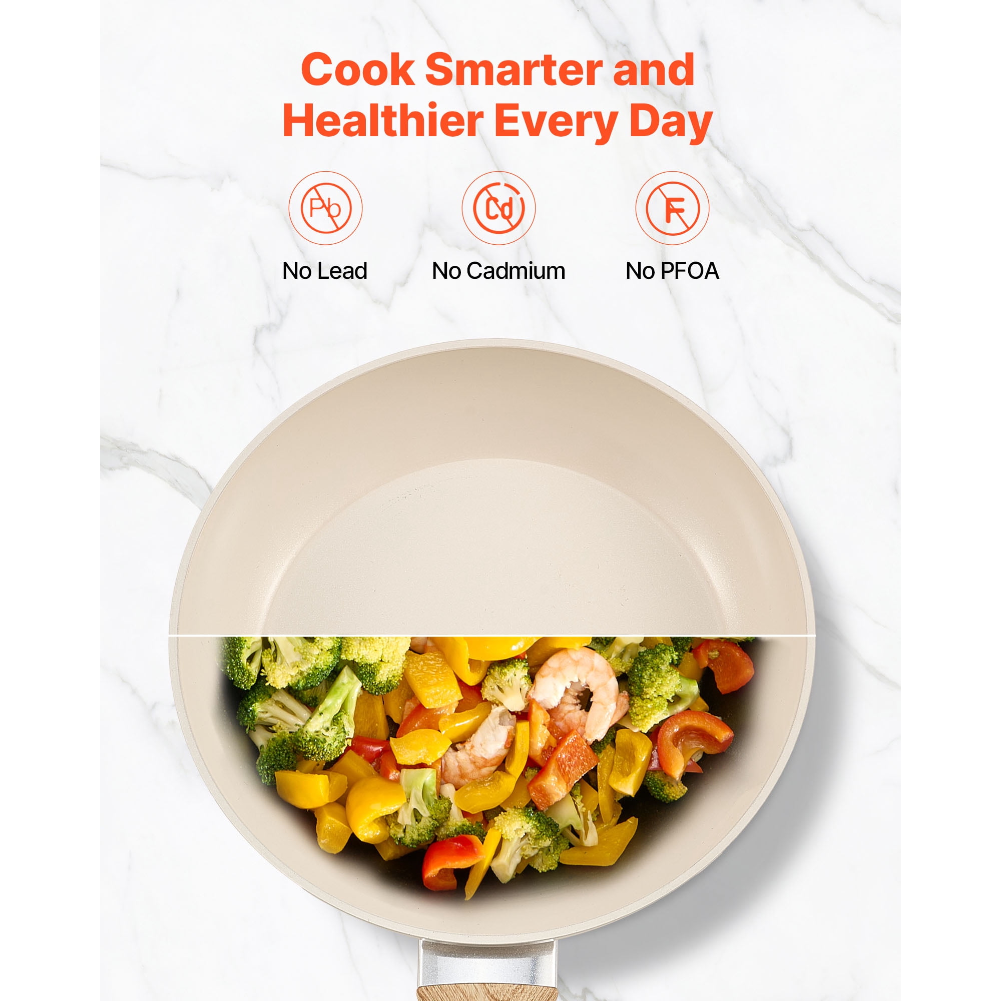 KFFKFF Aluminum Frying Pan Set, Nonstick Ceramic Skillets, 3 Sizes (8, 9.5, 11 in), Durable Cookware with Heat-Resistant Handles, Compatible with Gas, Electric, and Induction Stoves, Beige