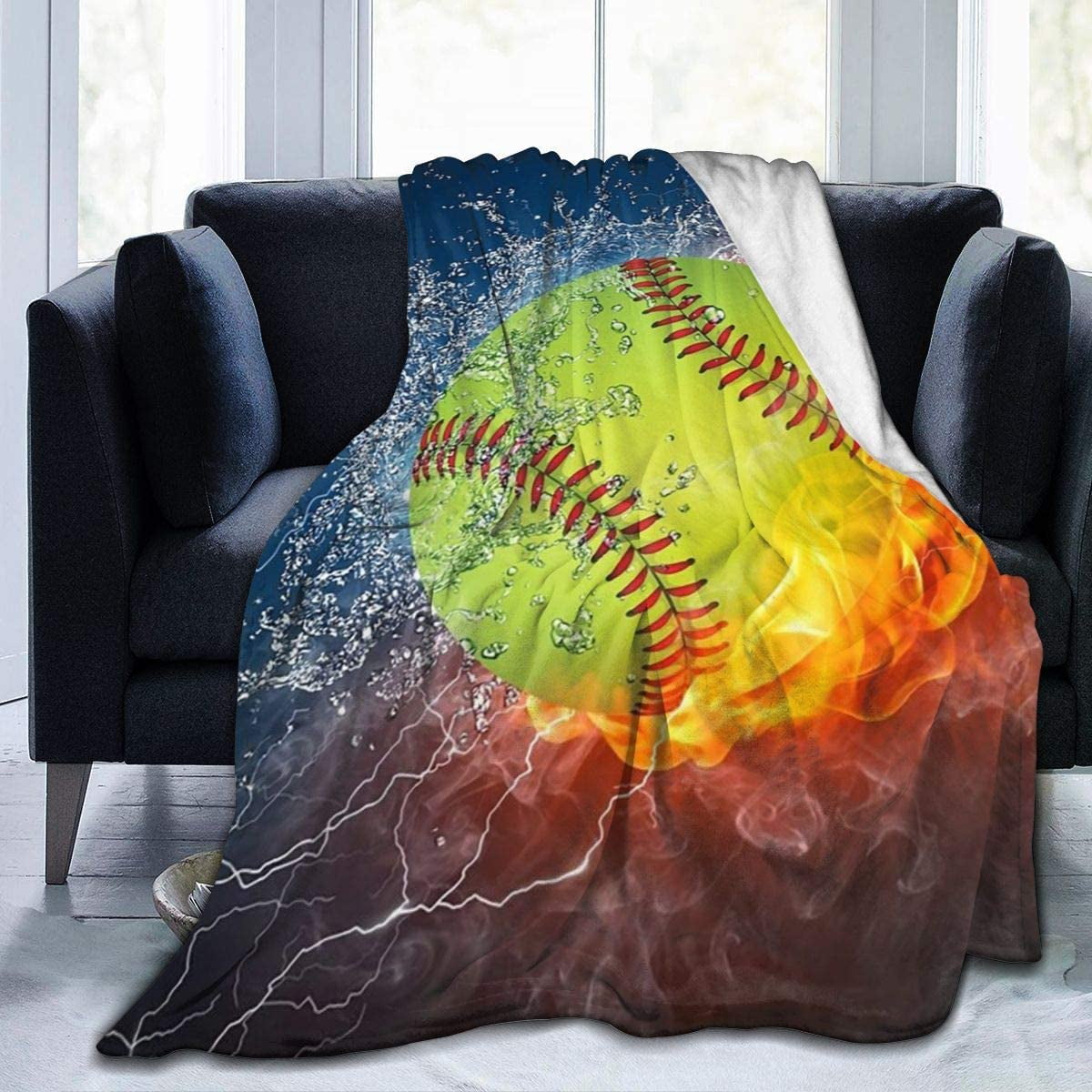 Fire Softball Flannel Fleece Bed Blanket Throw Blanket Lightweight Cozy  Plush Blanket for Bedroom Living Rooms Sofa Couch 50x40 