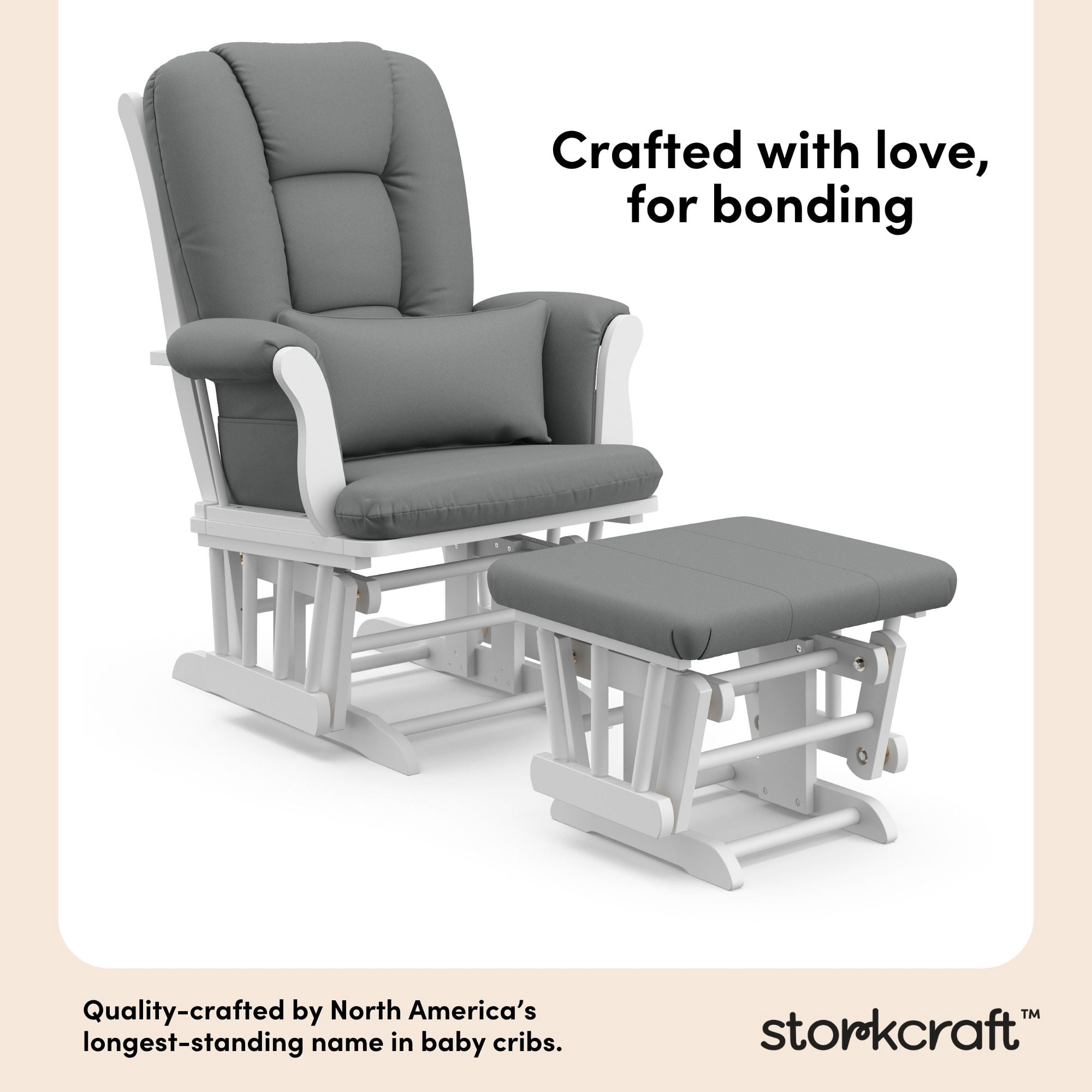 Storkcraft Tuscany Infant Nursery Glider & Ottoman White with Gray