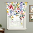 thumbnail image 2 of Spring Floral Tie Up Curtain 63 Inches Long, Gradient Blue Pink Yellow Flower Romantic Farmhouse Balloon Style Kitchen Window Curtain Over Sink, Small Window Rod Pocket Curtain 52"x63", 2 of 9