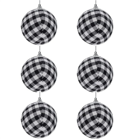 6pcs Christmas Ball Buffalo Plaid Fabric Christmas Balls 2.76"/70mm Hanging Ornaments Xmas Baubles Decorative Christmas Tree Hanging Ornaments for Party Holiday Decoration(Black&White)