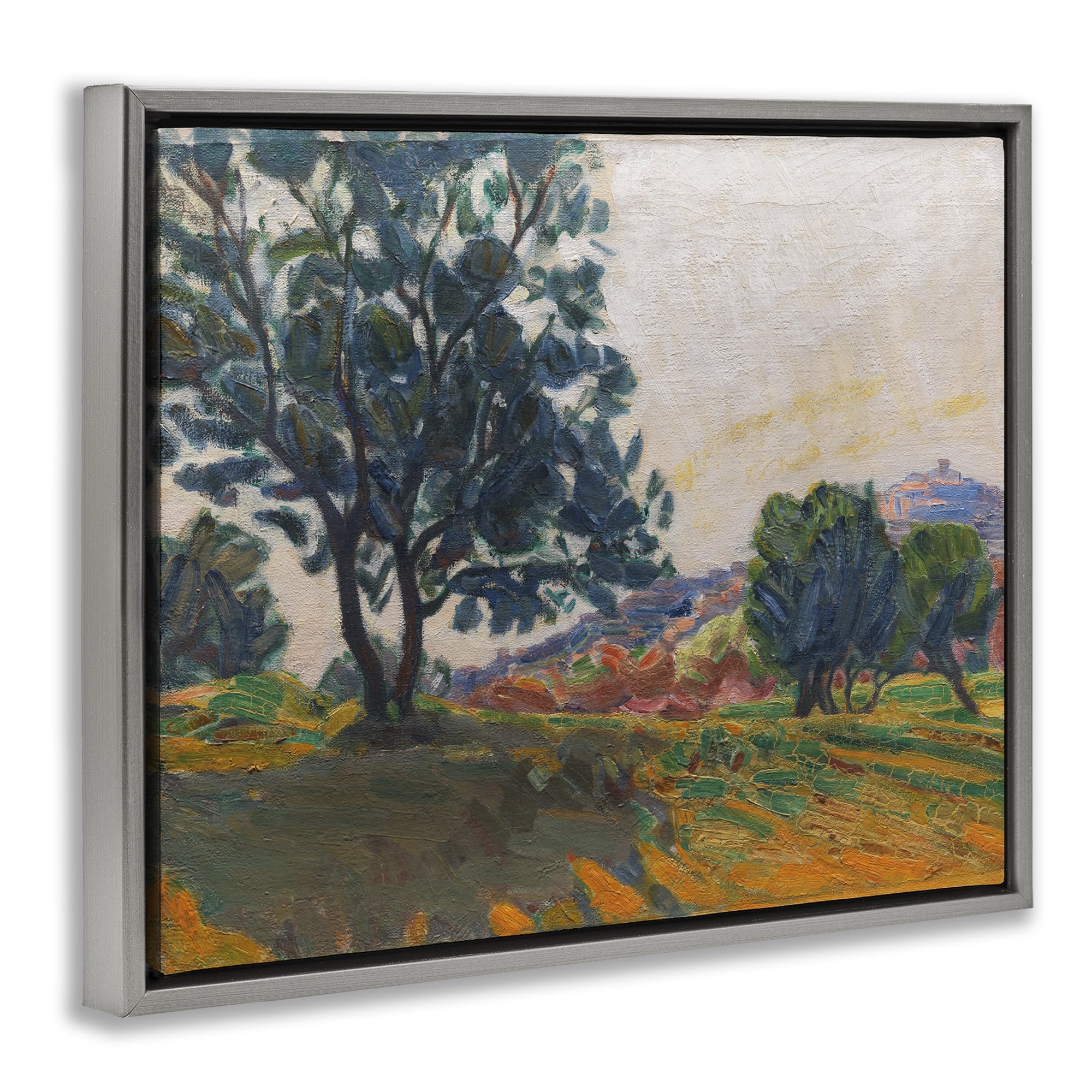 Stupell Industries Tree in Shadow Landscape & Nature Painting Gray Floater Framed Canvas Art Print Wall Art, 31 x 25