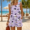 thumbnail image 4 of Halloween 2 Piece Set for Women Candy Skull Sleeveless Spooky Tank Tops and Pumpkin Ghost Wide Leg Horror Shorts, L, 4 of 6