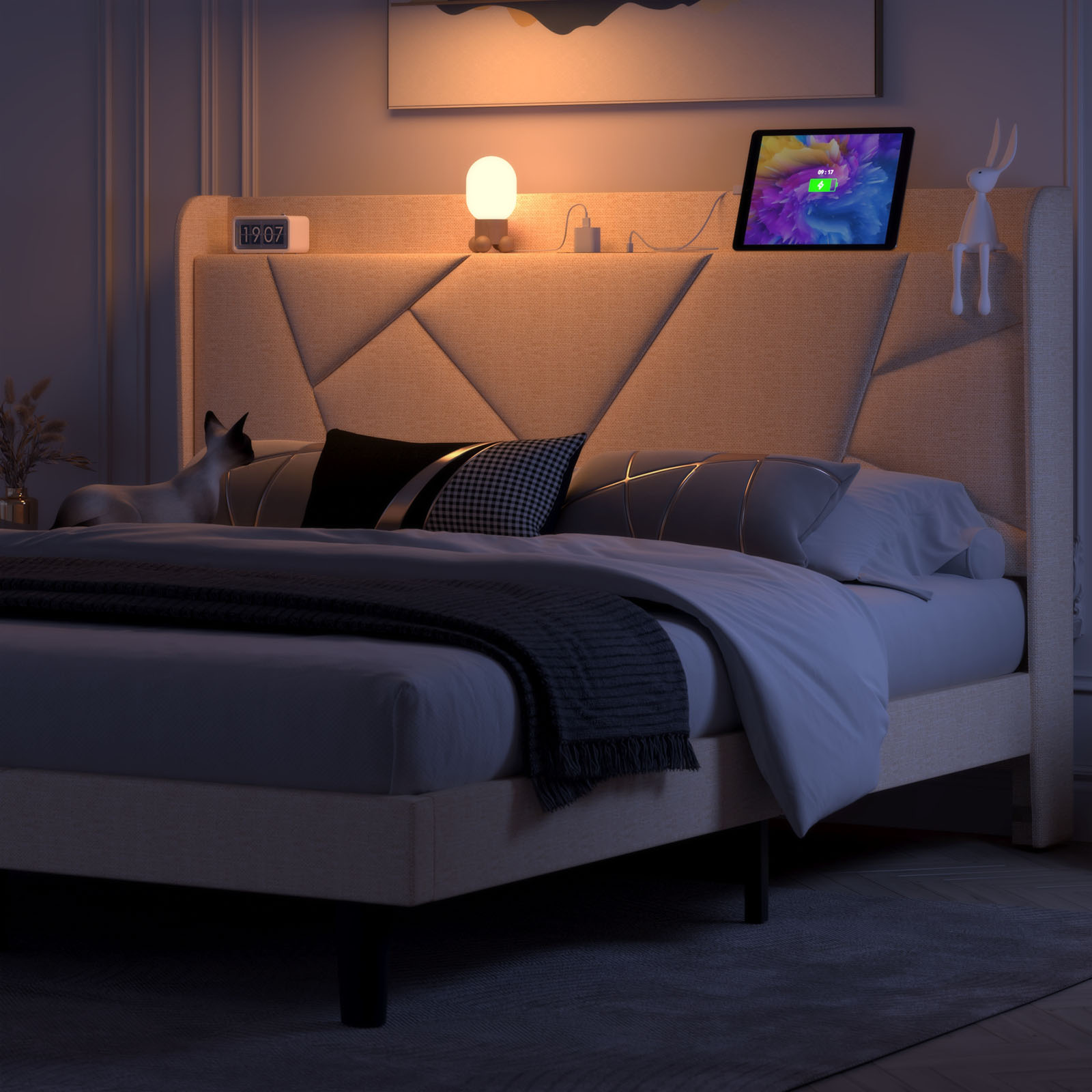 Nisien Full Size Upholstered Platform Bed with Charging Station photo 3