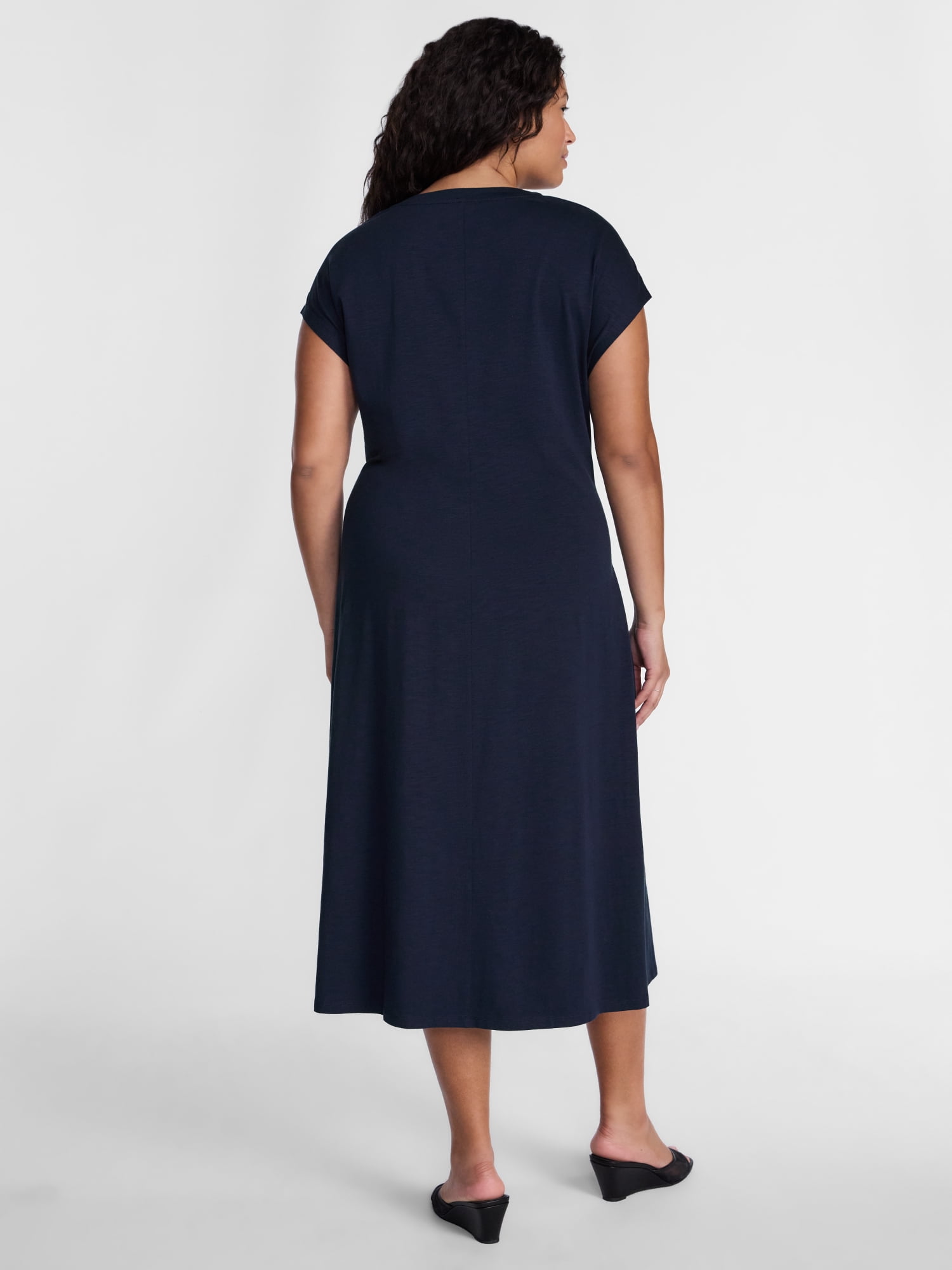 Terra & Sky Women's Plus Ruched Front Maxi Dress with Short Sleeves, Sizes 0X-5X