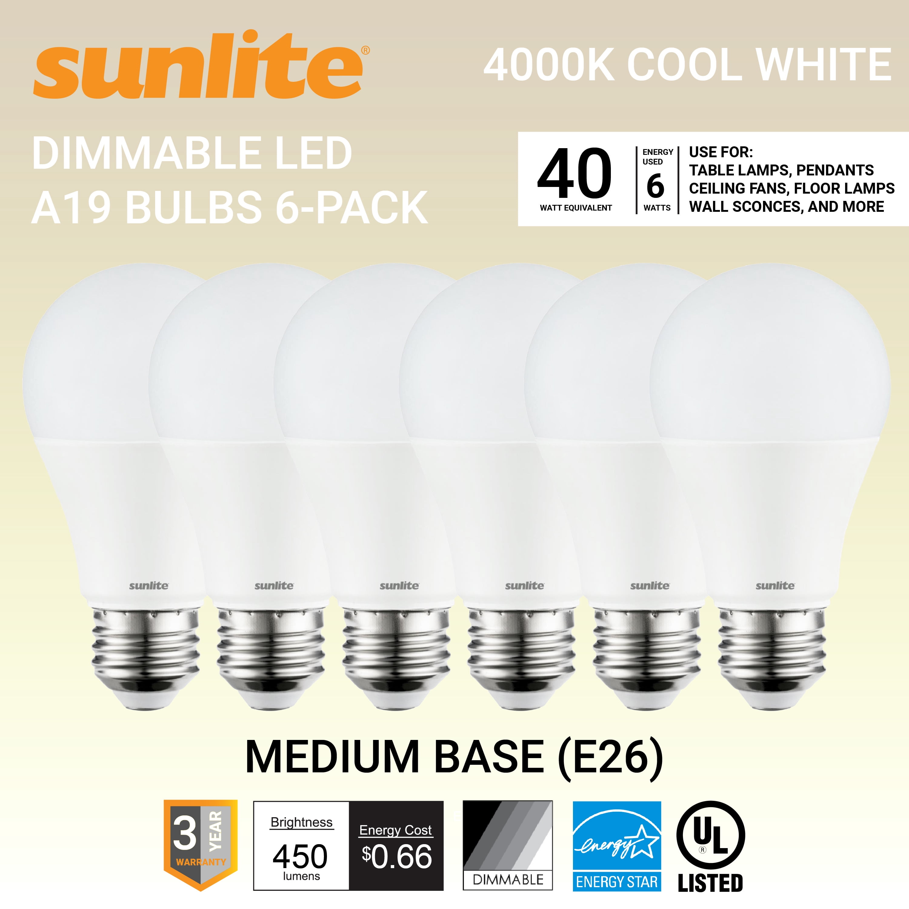 Luxrite A19 LED Bulb, 1100 Lumens, 3500K Natural White, Dimmable, 11W,  Enclosed Fixture Rated, E26 Base 4-Pack - Walmart.com