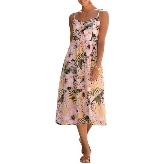 LASCANA Women's Button Up Panel Dress Strap