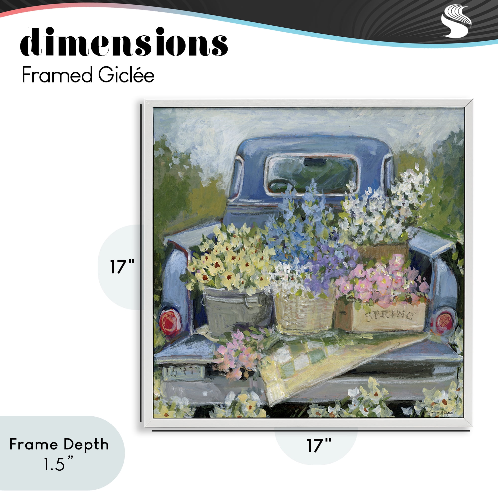 Stupell Industries Truck Bed with Flowers White Framed Giclee Art, design by Susan Winget