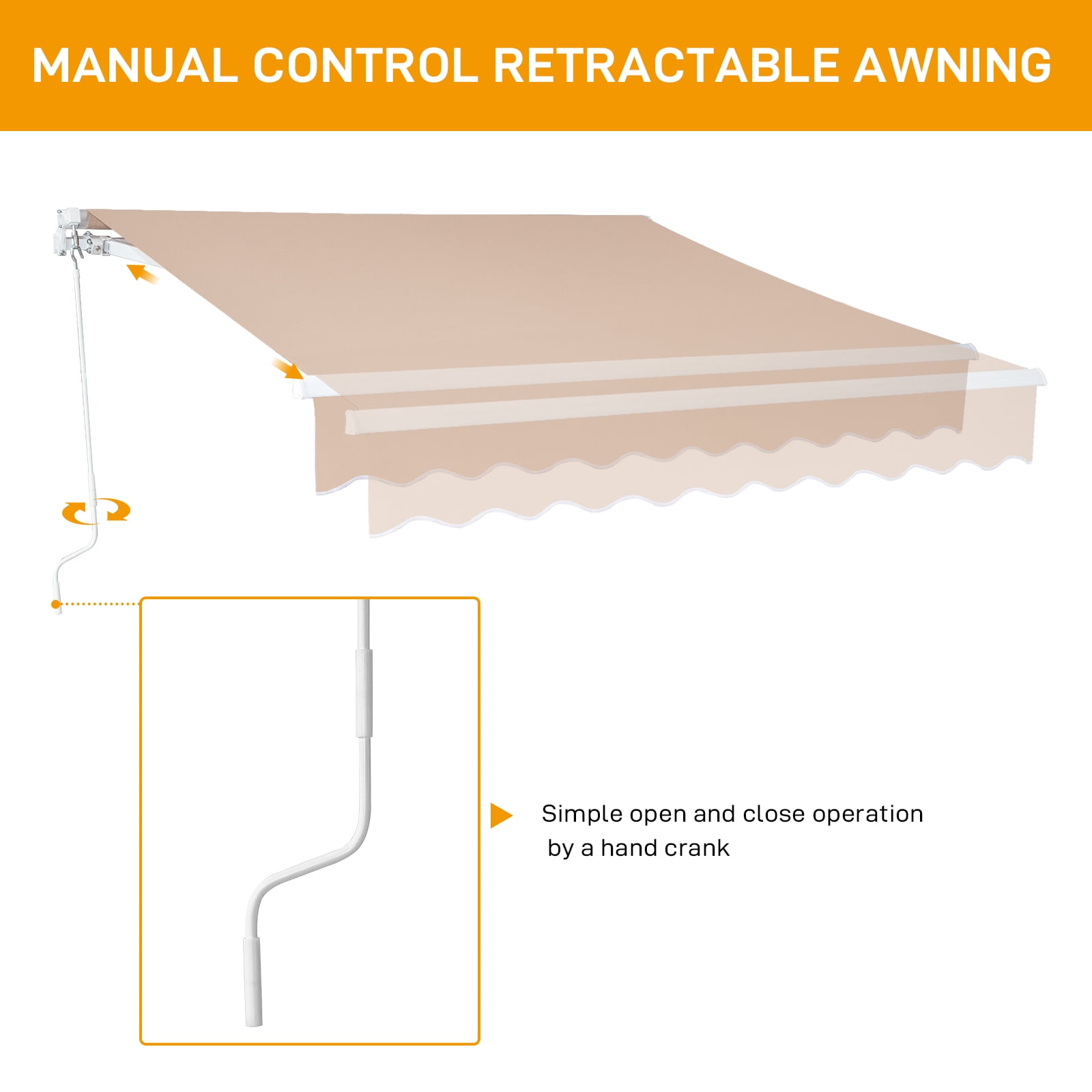 Ktaxon 13 x 8 Ft  Manual Retractable Patio Awning,  Adjustable Outdoor Awing Sunshade Shelter with Aluminum Alloy,  280g/m² UV & Water-Resistant Fabric for Deck, Balcony - Khaki