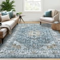 thumbnail image 2 of Garvee 9'x12' Vintage Distressed Area Rugs Living Room Rug, Washable Retro Medallion Rug Non-Slip Stain Resistant Indoor Carpet for Bedroom Home Office, Blue, 2 of 8