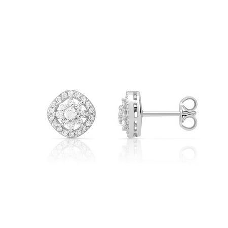 0.52 CT Brilliant Round Cut Genuine Diamond Flower Cluster Solid 10K White Gold Stud Earring