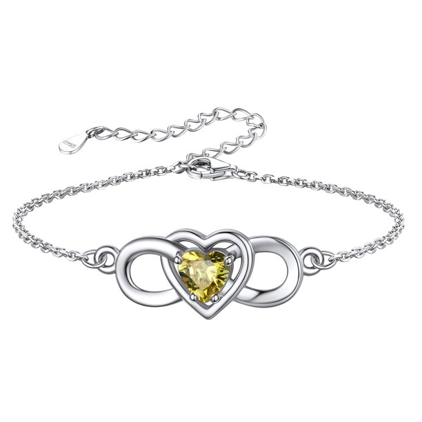 Pulsera Silvora Corazón Infinito Sintética Citrino topacio plata de ley regalo de cumpleaños