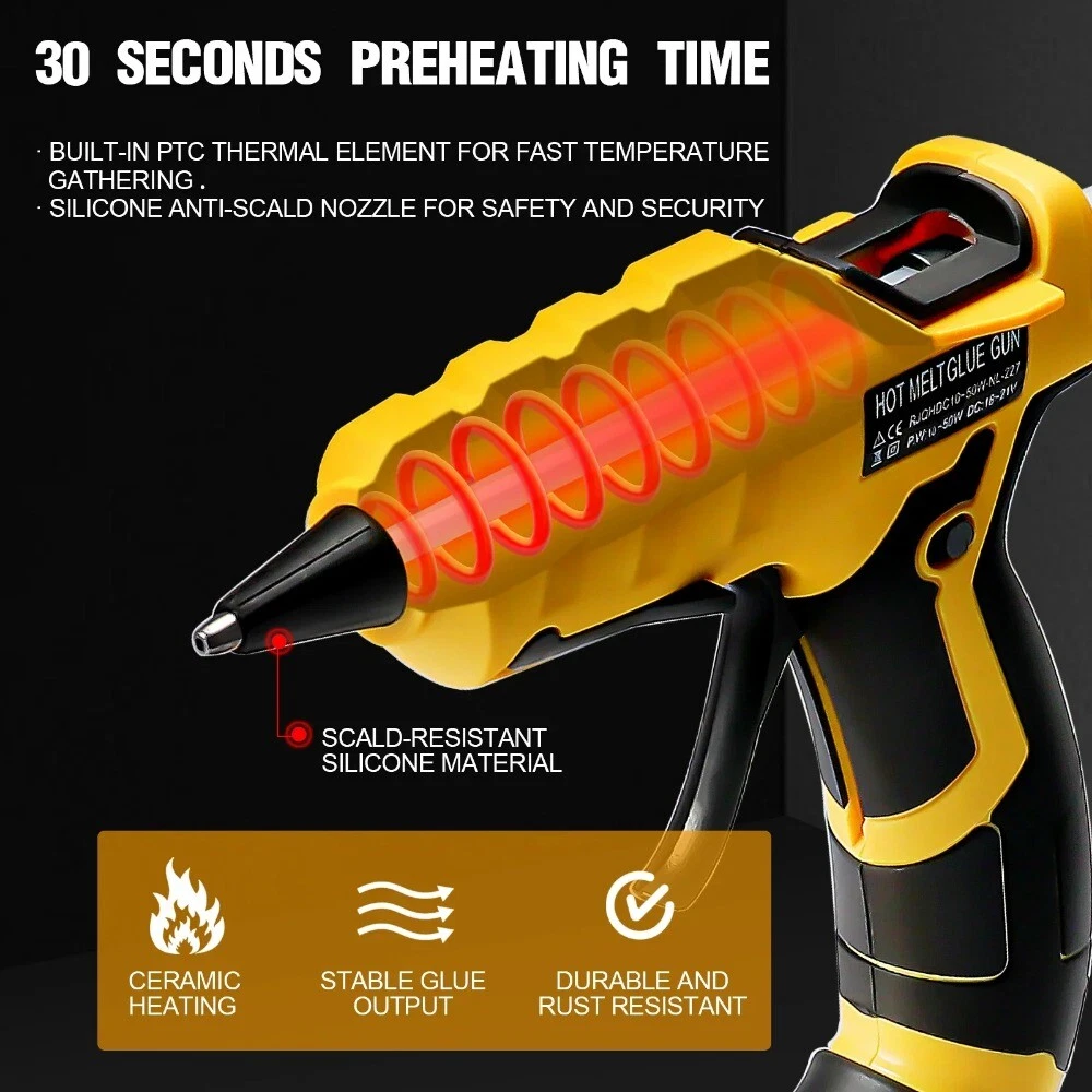 Cordless Hot Melt Glue Gun with 30pcs 7mm Glue Sticks DIY Crafts Tool for Dewalt
