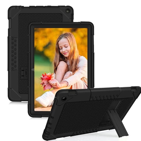 FIEWESEY for Fire HD 10 Case,Heavy-Duty Drop-Proof Shock-Resistant Rugged Protective case(with Stand) for All-New Amazon Fire HD 10 & Fire HD 10 Plus (11th Generation, 2021 Release)(Black/Black)