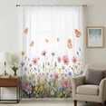 thumbnail image 2 of Wild Flowers Semi Sheer Curtains Drapes for Living Room,Bedroom,French Doors Window 108 Inches Long,Spring Butterfly Watercolor Country Floral Rod Pocket Chiffon Curtain Drapery Voile Draperies Panel, 2 of 8