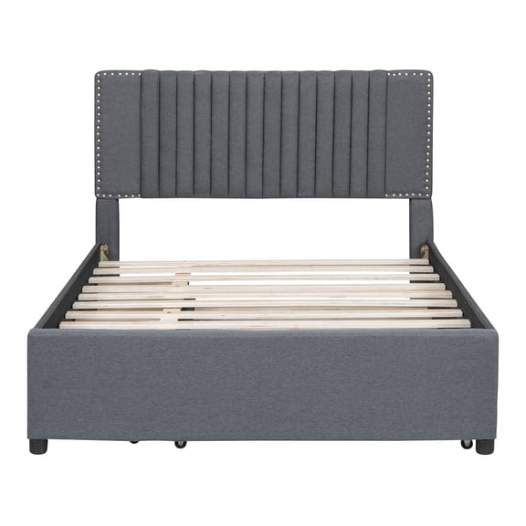 Dtwnek Modern Full Size Upholstered Platform Bed with 2 Drawers and 1 Twin Size Trundle, Gray
