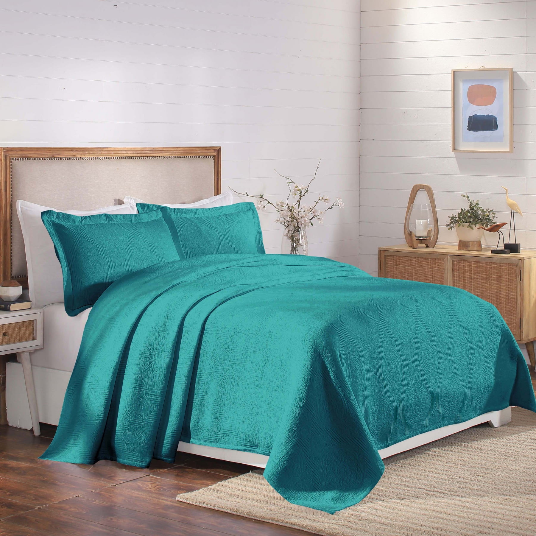 Superior 3-Piece Victory Cotton Matelasse Teal Bedspread Set, Full