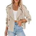 thumbnail image 3 of Women Long Sleeve Double Breasted Notched Lapel Casual Loose Fit Cropped Trench Jackets with Pockets Beige S, 3 of 8