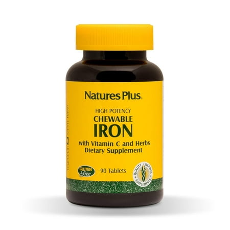 Natures Plus Chewable Iron - 27 mg, 90 Chewable Tablets - High Potency Supplement with Vitamin C & Herbs, Promotes Healthy Blood, Natural Energy - Vegetarian, Gluten Free - 90