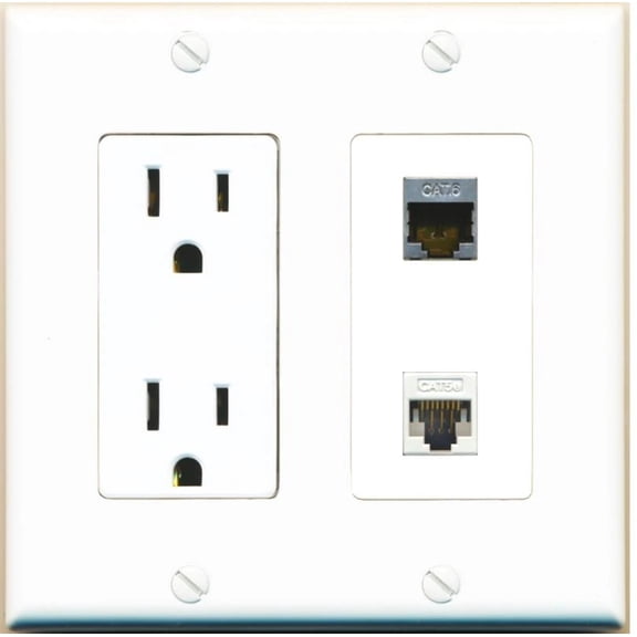 Ultra Spec Cables 15 Amp Power Outlet 1 x Shielded Cat6 1 x Cat5e Wall Plate