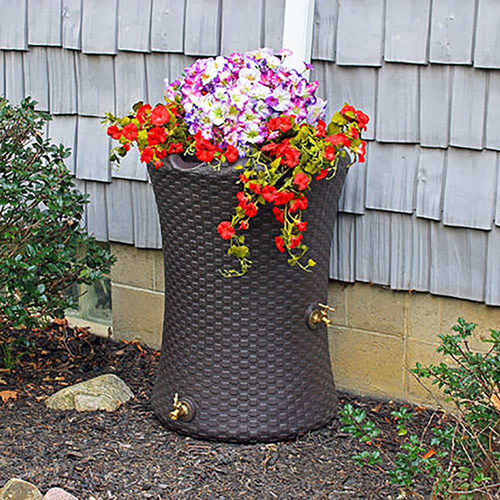 Good Ideas Impressions 50 Gallon Nantucket Rain Barrel Planter, Brown (4 Pack)