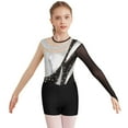 thumbnail image 3 of JanJean Kids Girls Metallic Long Sleeve Gymnastics Leotards with Athletic Shorts Sets Unitard Dance Silver&Black 8, 3 of 7