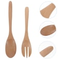 thumbnail image 3 of 1 Set 2pcs Salad Spoon Round Wood Spoon and Fork Salad Servers Wood Color, 3 of 8