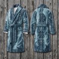 thumbnail image 2 of XIAOCHA Men's Viking Wolf Print Robe Shawl Collar Wrap Bathrobe Belt Pocket Nightgown, 2 of 3