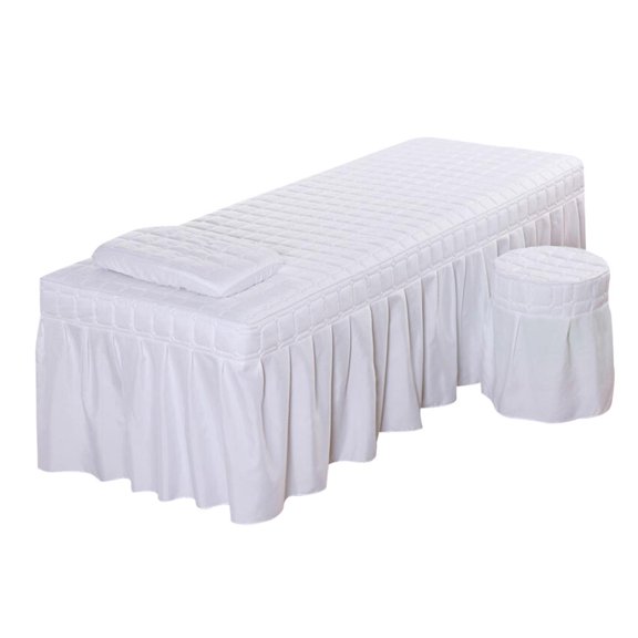 Rongfmy Idéal 1 Ensemble Table de Massage Jupe Lit Cantonnière Drap Literie Lin Blanc G Blanc-G