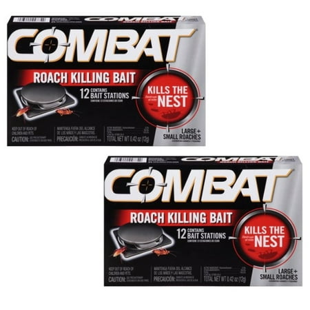 - (2 pack) Combat Roach Killing Bait Stations for Small & Large Roaches, 12 Count