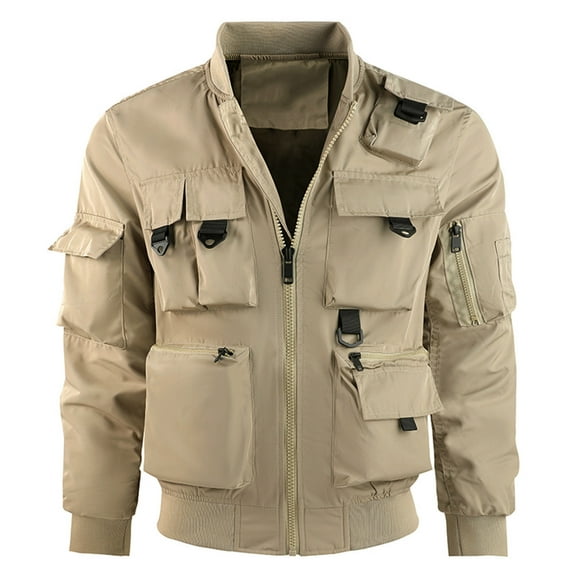 IYTR Mens Winter Jacket Long Sleeve Cargo Jacket Waterproof Windbreaker with Multi Pockets (Khaki,XL)