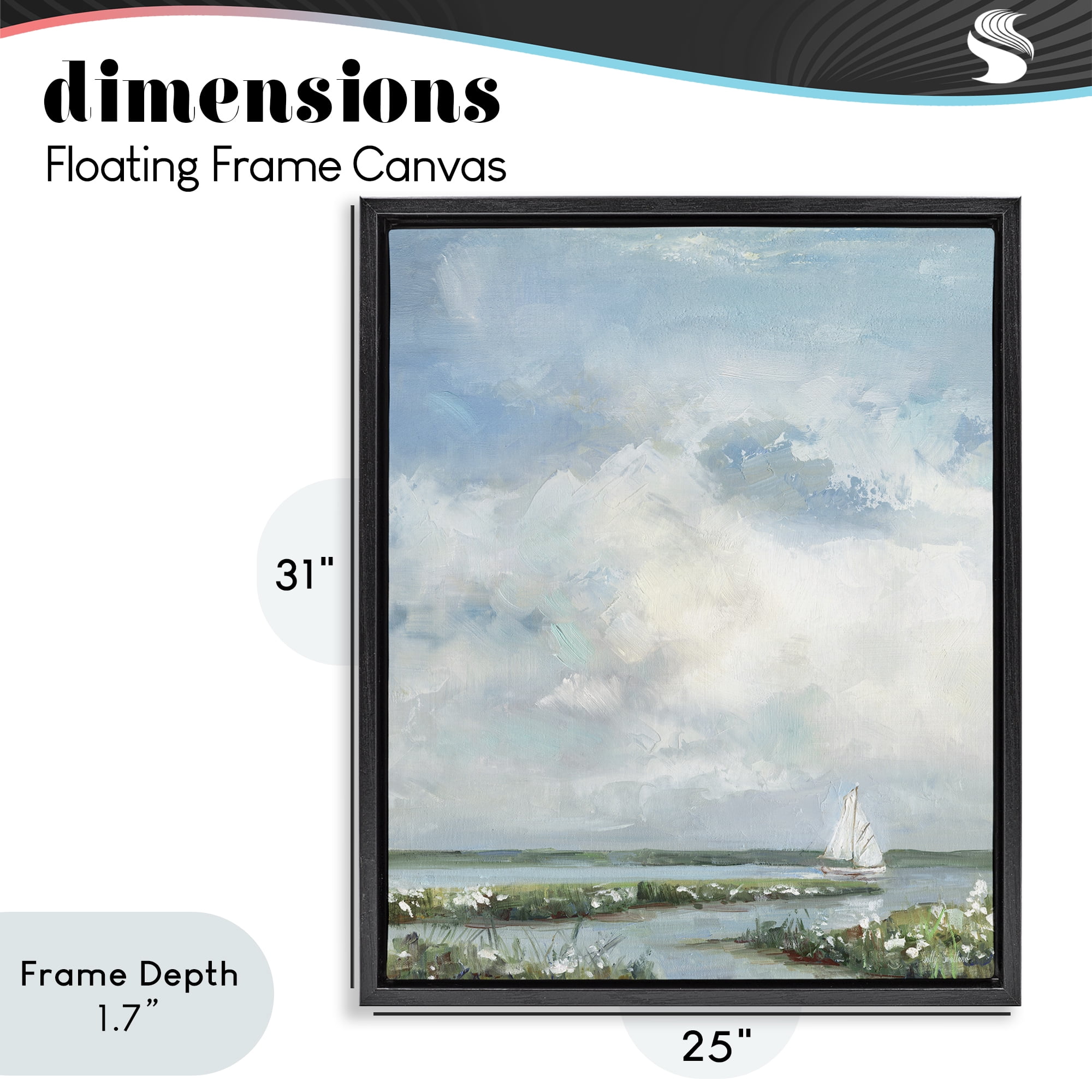 Stupell Industries Sailboat On Summer Marsh Black Framed Floater Canvas Wall Art, design by Sally Swatland