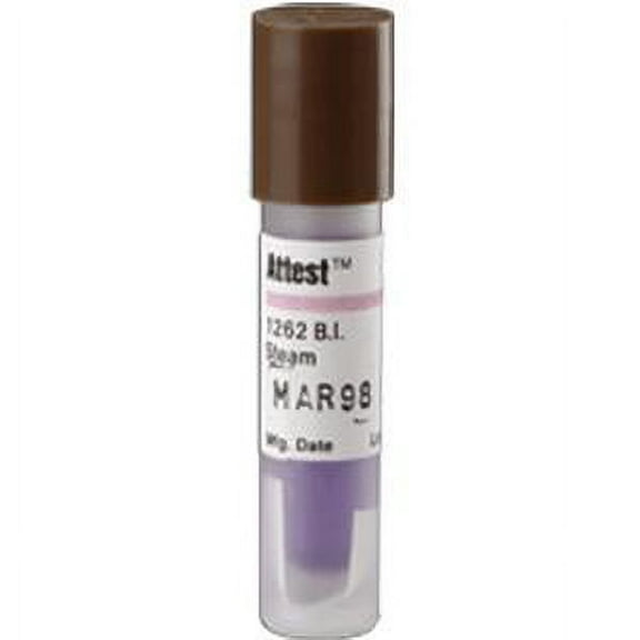 3M Attest Biological Indicator for Steam Sterilizer with Test Pack for Gravity and Vacuum, Brown Cap, Box of 100
