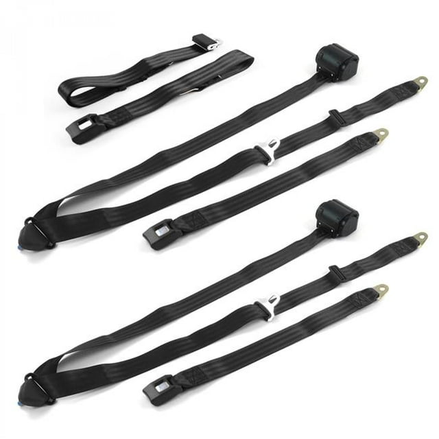 Chevy II 1966-1967 Standard 3 Point Black Retractable Bench Seat Belt Kit - 3 Belts